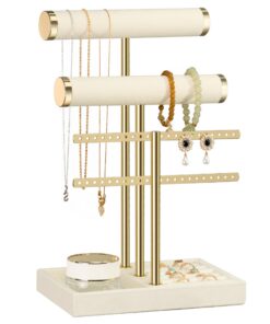 Josmimic Schmuck Organizer 3 Ebenen Beige Halskette Ringe Armband Uhren Schmuckständer Samt-Armbandhalter