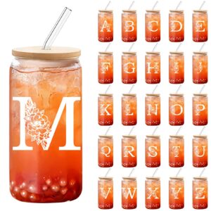 DETENE 550ML Monogrammierte Glasbecher mit Deckel und Strohhalm für Frauen und Männer zum Geburtstag (M) DETENE 550ML
