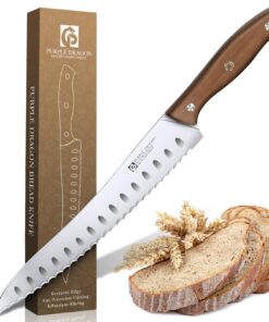 Purple Dragon Spitzes Sägemesser deutscher Hochkarbonstahl, ergonomischer Holzgriff für Brötchen und Kuchen, ideal für s