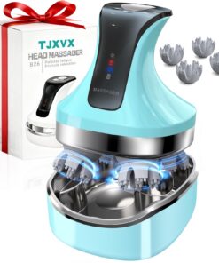 Kopfmassagegerät Elektrisch IPX7 Wasserdicht Tragbar für Entspannung und Behaglichkeit, Silikonköpfen und Ersatzset (Bla