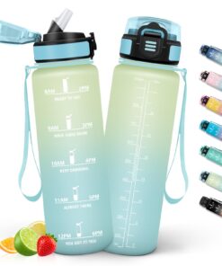 HoneyHolly Trinkflasche 1L + BPA-frei Auslaufsicher + Sport mit Zeitmarkierungen & Strohhalm Kohlensäure