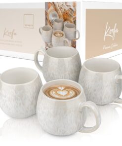 SÄNGER Korfu Tassen Set 4 tlg. 300 ml | Handmade Steingut Spülmaschinenfest Creme mit Sandiger Maserung