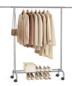 SONGMICS Stand Appendiabiti Con Ruote Argento HSR134E01, hochgradig stabil, ideal für großfamilien, für die Garage und M