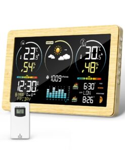 VOKSUN Wetterstation Funk mit Außensensor | Wettervorhersage Thermometer Hygrometer | Farbdisplay Khaki