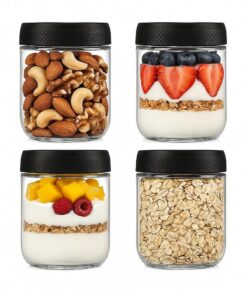 4 Stück Overnight Oats Gläser, Luftdichte Meal Prep Gläser für Müsli und Chia Pudding (480ML) 4 Stück Overnight Oats G