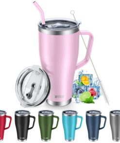 KETIEE Thermobecher mit Strohhalm für Heißer und Kalter Getränke Rosa 850ml Isoliert Edelstahl Tumbler 30oz