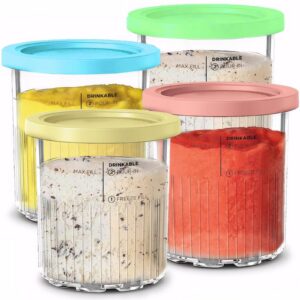 JUOENLP Ersatz für Ninja Creami Pints und Deckel 4Pack kompatibel mit NC501EU, NC501, NC500 AMZ Serie, spülmaschinenfest