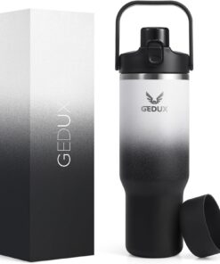Gedux 1000ml Edelstahl Tumbler mit Vakuumisolation und Strohhalm für Outdoor-Activisten mit Silikonboden und 2-in-1 Deck