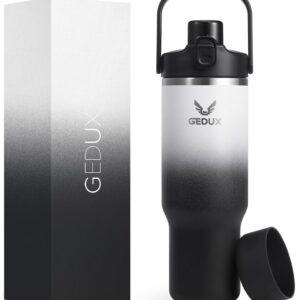 Gedux 1000ml Edelstahl Tumbler mit Vakuumisolation und Strohhalm für Outdoor-Activisten mit Silikonboden und 2-in-1 Deck
