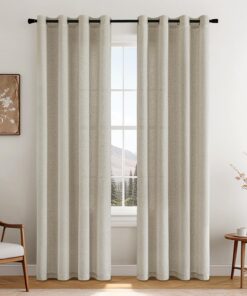 MIULEE Leinen Vorhänge Halbtransparent mit Ösen für Wohnzimmer und Schlafzimmer, Modern Beigefarbene Gardinen 140X220 cm
