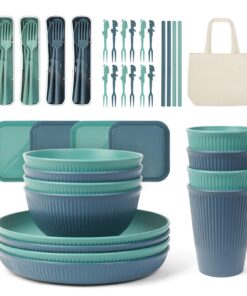ZgoEC 53pcs Unzerbrechliches Camping Geschirr für 4 Personen - Leicht und Stapelbar - Perfect für BBQ und Picknick im Ga