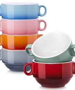 LOVECASA 420ml Suppentassen mit Henkel für die ganze Familie bei Mahlzeiten zu Hause | LOVECASA 6-teilige Suppenschüsse