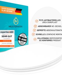 MEISTERWERK Antibakteriell 99,9% Rein Toilettendeckel - Quick Release & Softclose Funktion - O-Form (Weiß) MEISTERWERK