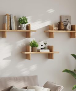 Wandregal 3er-Set aus Holz Schwebend – Einfach zu Montieren für Küche Wohnzimmer Braun
