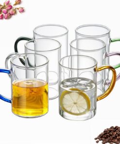 ANWONE Transparente Kaffeegläser, 315ml, farbige Griff, Hitzebeständige Tassen, für Partei & Restaurant, 6er Set Glas