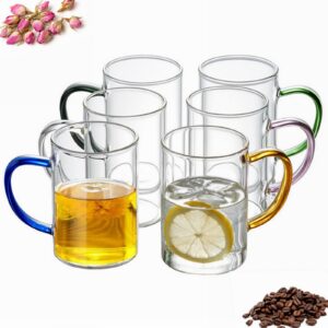 ANWONE Transparente Kaffeegläser, 315ml, farbige Griff, Hitzebeständige Tassen, für Partei & Restaurant, 6er Set Glas