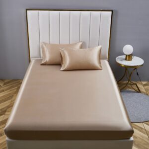 Satin Spannbettlaken 180x200cm Gold | Seide Spannbetttuch | für Baby und Erwachsene | OEKO-TEX STANDARD 100