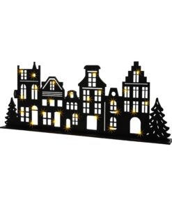 Spetebo LED Holz Häuserzeile Deko Weihnachtsdorf Skyline - Weihnachts Holzhaus Tischdeko - 57 x 22 cm