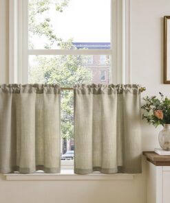 TOPICK Lichtdurchlässige Scheibengardine Bistrogardine Wohnzimmer Küche OEKO-TEX STANDARD 100 2er Set 60Hx65B cm Beige L