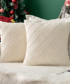 MIULEE Weihnachtsdekoration 2er Set Samt Kissenbezug für Sofa Wohnzimmer Kissenhülle Weich und Einfarbig 40x40 cm Milchw