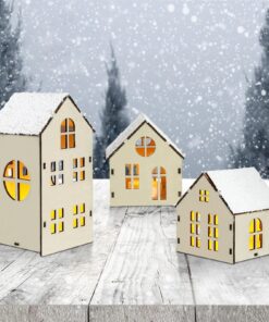 3 Stück Weihnachtsdorf mit Beleuchtung für Outdoor und Indoor,ideal für Weihnachtsdeko, Holzhaus Weihnachtsdeko (Weiß)
