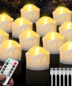 Wiederaufladbare LED Teelichter - Flammenlose Elektrische Kerzen mit Fernbedienung für Weihnachten