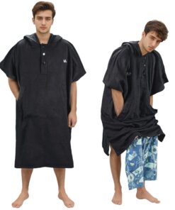 Kato Tirrinia Surf Poncho Umziehhilfe, Mikrofaser mit Kapuze & Tasche, L/XL Schwarz