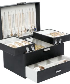 Dajasan Dajasan Schmuckkästchen Schwarz - multi-level Schmuckbox mit 1 Schublade für Ringe, Ohrringe, Halskette, Armbänd