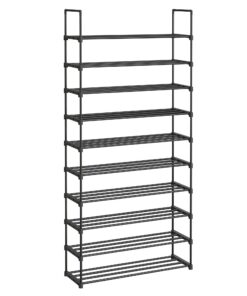 SONGMICS Schuhregal LSA10BK: 10-Ebenen-Schuhschrank, schmal, schwarz, für Flur und Ankleidezimmer, Platzsparend und aus