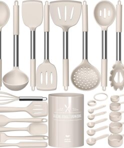 Küchenhelfer Set, 26teiliges Silikon Kochutensilien, Hitzebeständiger Kochgeschirr Set - Khaki Küchenhelfer Set, 26tei