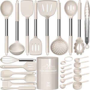 Küchenhelfer Set, 26teiliges Silikon Kochutensilien, Hitzebeständiger Kochgeschirr Set - Khaki Küchenhelfer Set, 26tei