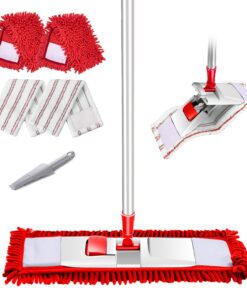 HEVOL Flach Wischmopp Chenille Mikrofaser Bodenwischer für Hartholz, Laminat und Fliesenboden mit Edelstahlgriff und 4 W