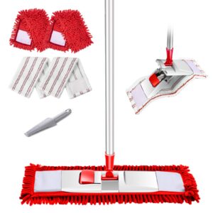 HEVOL Flach Wischmopp Chenille Mikrofaser Bodenwischer für Hartholz, Laminat und Fliesenboden mit Edelstahlgriff und 4 W
