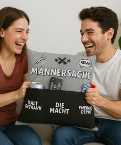 KAMACA Flauschige Sofakissen 40x44 cm mit 3 Taschen & Aufdruck für Männer als praktisches Geschenk