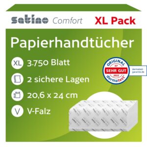 Satino |750 saugstark Papierhandtücher – fusselfrei & EU Ecolabel – für PT2 & H2
