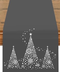 Khevga Tischläufer Weihnachten Grau mit Goldener Weihnachtsbaum Dekoration 140 x 40 cm Khevga Tischläufer 140 x 40 cm