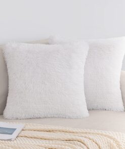 EMEMA Flauschig Kuschelkissenbezüge für Sofa Weiß 45x45 cm Kuschelig und Dekorative Weihnachtsdeko