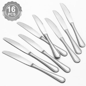 BEWOS 16 Stück Tafelmesser, 23CM Tischmesser, Buttermesser aus Edelstahl, Spülmaschinenfest & Spiegelpoliert, geeignet f