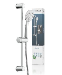 SCHÜTTE 64830 Napoli Stangenbrauseset, Chrom, Duschstange mit 4 Strahlenart, für Familienvanhäuser, Badumbesettung, Mode