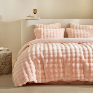 Lekesky Flauschige Plüsch Bettwäsche 135x200 - Rosa Winterbettwäsche mit Reißverschluss und Kissenbezug