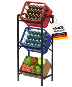 Lifewit Stabiles Getränkeregal 3 Kisten Hoch, Platzsparend für Bierkisten und Wasserkisten, Metalltragkraft 450 kg, Schw