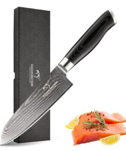 NANFANG BROTHERS Hochwertiges Damascus Santoku Messer für Präzisionsschneiden - Kochmesser mit 67 Schichten und Holzgrif