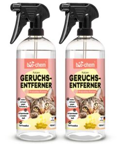 Bio-Chem Katzen Geruchsentferner Spray 2x 750 ml | Enzymreiniger mit Mikroorganismen | Gegen Katzenurin für Sofa, Teppic