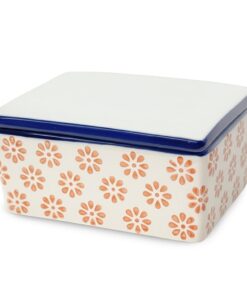 PARUSIA Butterdose Porzellan mit Deckel, Blüten Design, Butterdosen für Küche und Speisekammer (Blüten orange) PARUSIA