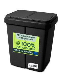 Gardissimo Duo Bin Müllbehälter schwarz, 2 x ca. 25 Liter, geruchsdicht, für Küche