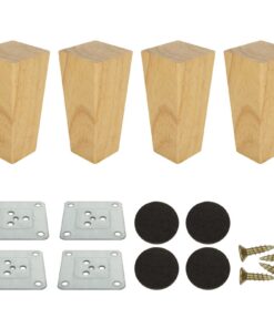 4 Stück Holz Tischfuße für Möbel, 10 cm, inklusive Montageplatte und Anti-Rutsch-Matte | Holz Möbelfüße, 10 cm Länge, i