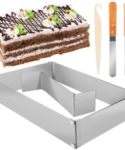 Verstellbarer Backrahmen Rechteckig aus Edelstahl – Ideal zum Kuchen- und Pizza-Backen mit Teiler und Spatel!