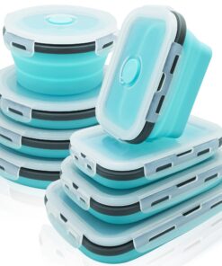 8 Stück Faltbare Brotdosen, Zusammenklappbare Lunchbox aus Silikon, BPA Frei, ideal für Camping und Outdoorsportler | F
