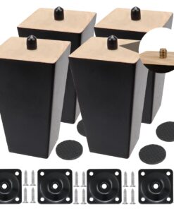 Holz Sofafüße 4 Stück 10cm ErsatzMöbelfüße Schwarz mit Schrauben und Filzgleiter für Sofa (10cm, Schwarz, Vierkantholz)