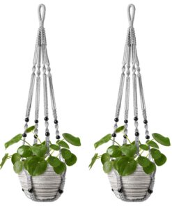 Mkouo Makramee Pflanzenhänger Blumenampel Grey 89cm 2-Pack für Balkon Dekoration